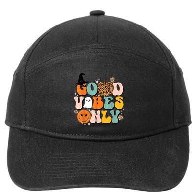 Groovy Good Vibes Only Pumpkin Ghost Spooky Season Halloween Funny Gift 7-Panel Snapback Hat