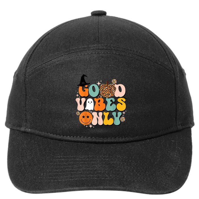 Groovy Good Vibes Only Pumpkin Ghost Spooky Season Halloween Funny Gift 7-Panel Snapback Hat