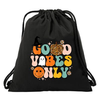 Groovy Good Vibes Only Pumpkin Ghost Spooky Season Halloween Funny Gift Drawstring Bag