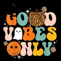 Groovy Good Vibes Only Pumpkin Ghost Spooky Season Halloween Funny Gift Flat Bill Trucker Hat