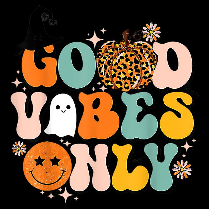 Groovy Good Vibes Only Pumpkin Ghost Spooky Season Halloween Funny Gift Flat Bill Trucker Hat