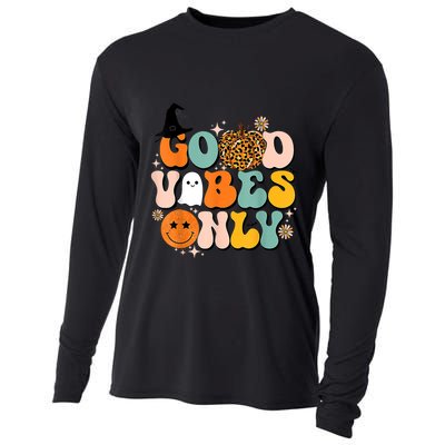 Groovy Good Vibes Only Pumpkin Ghost Spooky Season Halloween Funny Gift Cooling Performance Long Sleeve Crew