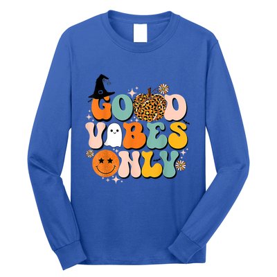 Groovy Good Vibes Only Pumpkin Ghost Spooky Season Halloween Funny Gift Long Sleeve Shirt