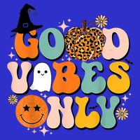 Groovy Good Vibes Only Pumpkin Ghost Spooky Season Halloween Funny Gift Button