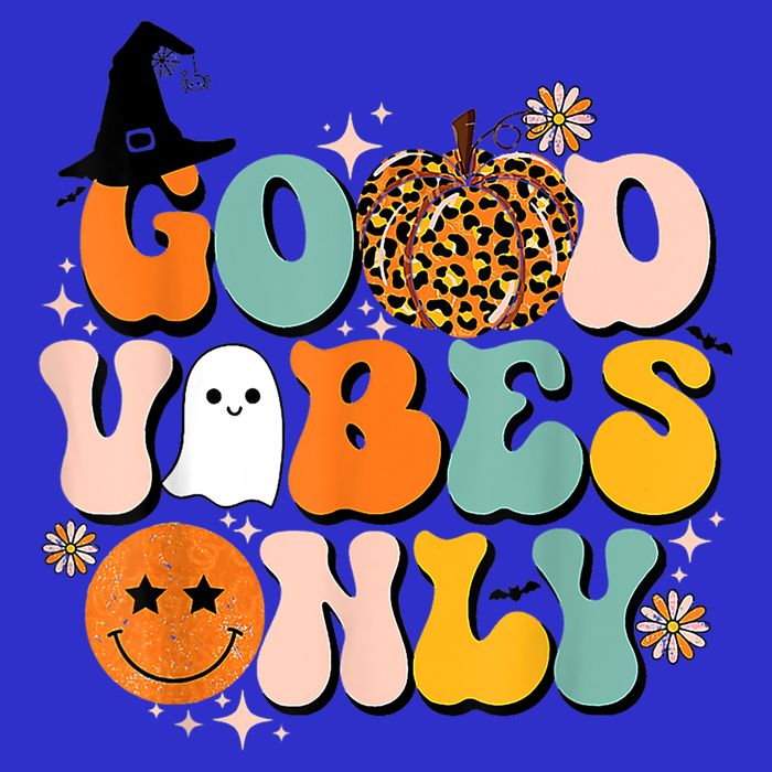 Groovy Good Vibes Only Pumpkin Ghost Spooky Season Halloween Funny Gift Sustainable Beanie