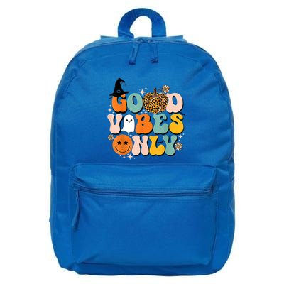 Groovy Good Vibes Only Pumpkin Ghost Spooky Season Halloween Funny Gift 16 in Basic Backpack