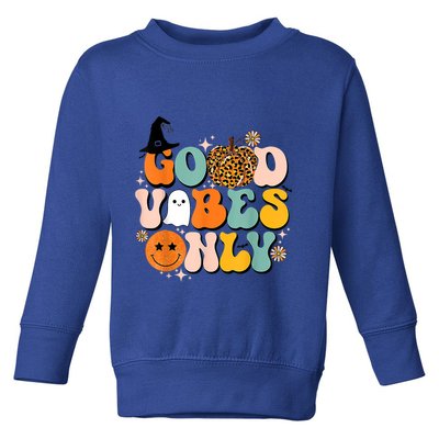 Groovy Good Vibes Only Pumpkin Ghost Spooky Season Halloween Funny Gift Toddler Sweatshirt