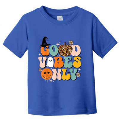 Groovy Good Vibes Only Pumpkin Ghost Spooky Season Halloween Funny Gift Toddler T-Shirt
