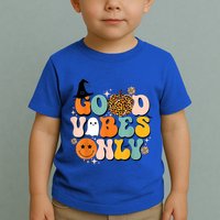 Groovy Good Vibes Only Pumpkin Ghost Spooky Season Halloween Funny Gift Toddler T-Shirt