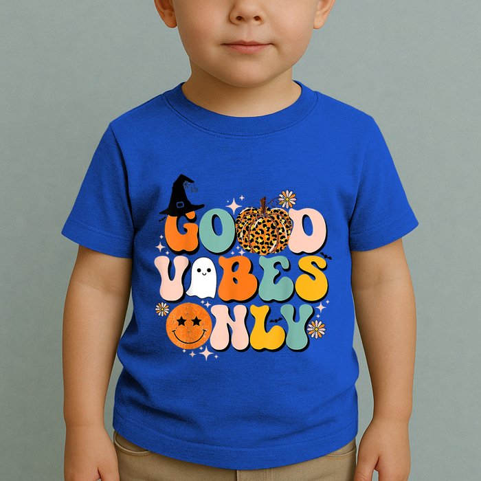 Groovy Good Vibes Only Pumpkin Ghost Spooky Season Halloween Funny Gift Toddler T-Shirt