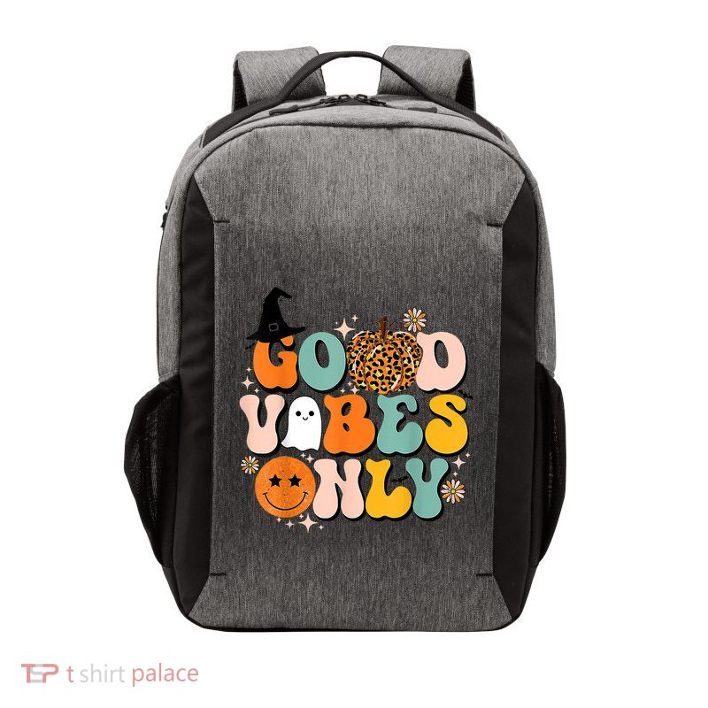 Groovy Good Vibes Only Pumpkin Ghost Spooky Season Halloween Funny Gift Vector Backpack