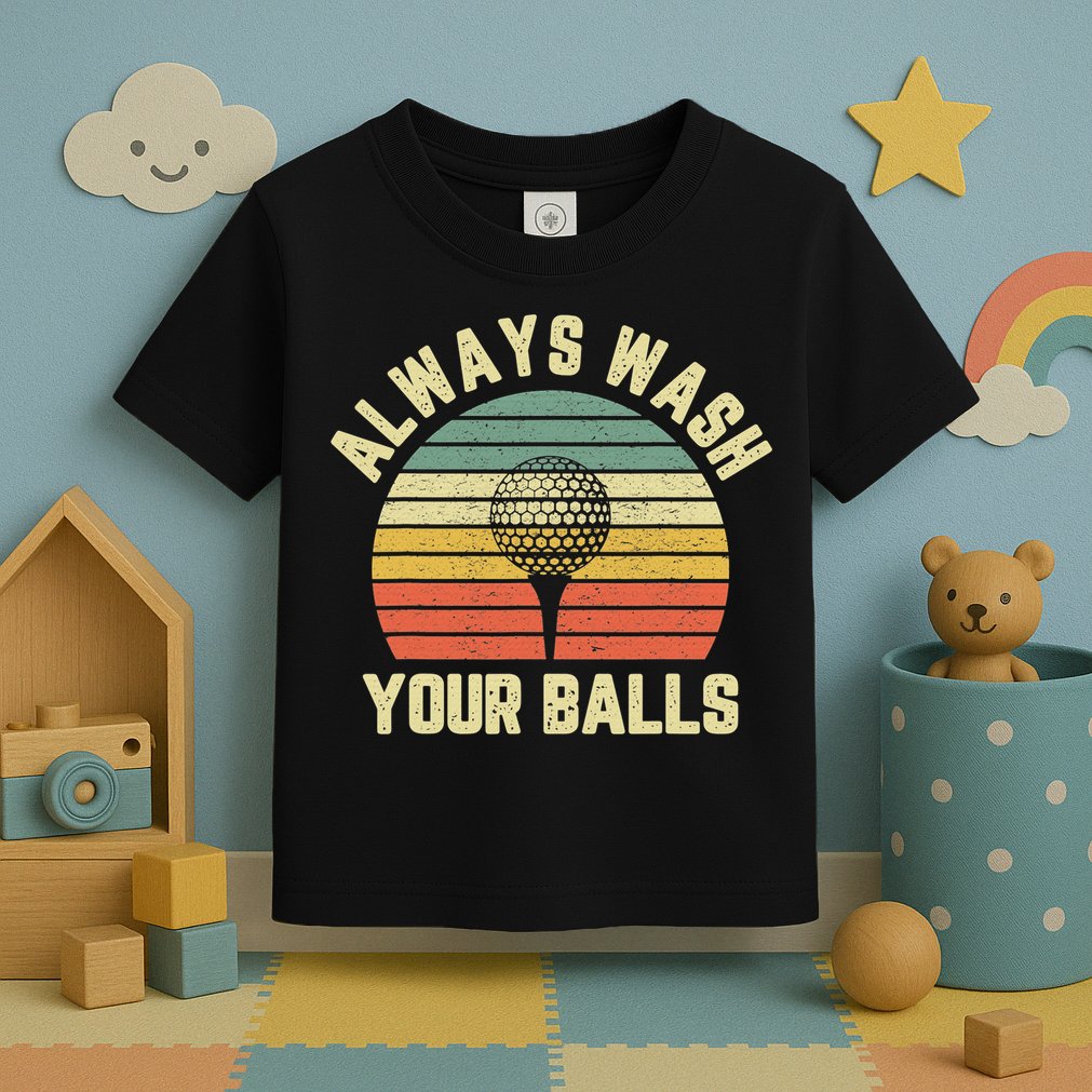 Golfing Gift Vintage Retro Always Wash Your Balls Funny Golf Toddler T-Shirt