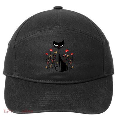  Great Gift Whimsical Cat And Floral Art Humorous Feline With Flowers 7-Panel Snapback Hat