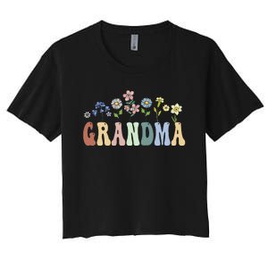 Grandma Gifts Women Wildflower Floral Grandma Women's Crop Top Tee