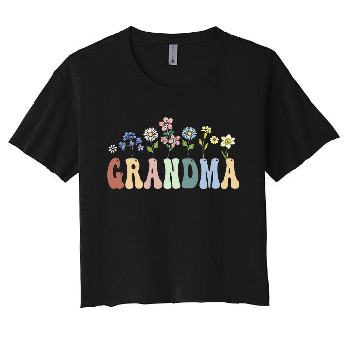 Grandma Gifts Women Wildflower Floral Grandma Women's Crop Top Tee