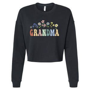 Grandma Gifts Women Wildflower Floral Grandma Cropped Pullover Crew