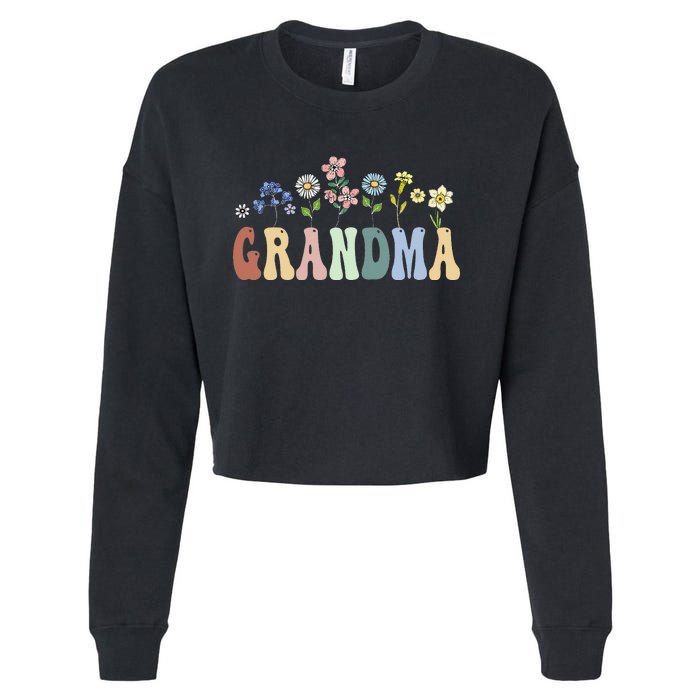 Grandma Gifts Women Wildflower Floral Grandma Cropped Pullover Crew