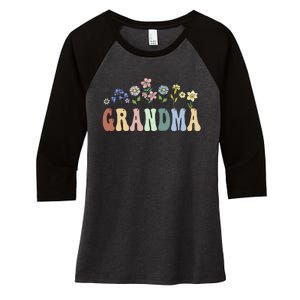 Grandma Gifts Women Wildflower Floral Grandma Women's Tri-Blend 3/4-Sleeve Raglan Shirt