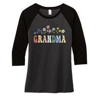 Grandma Gifts Women Wildflower Floral Grandma Women's Tri-Blend 3/4-Sleeve Raglan Shirt