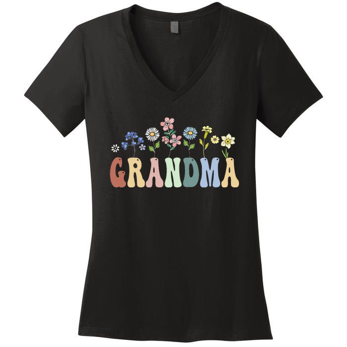 Grandma Gifts Women Wildflower Floral Grandma Women's V-Neck T-Shirt