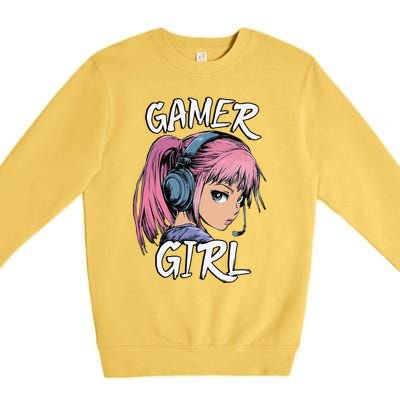 Gamer Girl Women Video Gaming Graphic Gift Premium Crewneck Sweatshirt