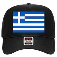 Greece Gift Women Men Kids Left Chest Greek Flag Souvenir High Crown Mesh Back Trucker Hat