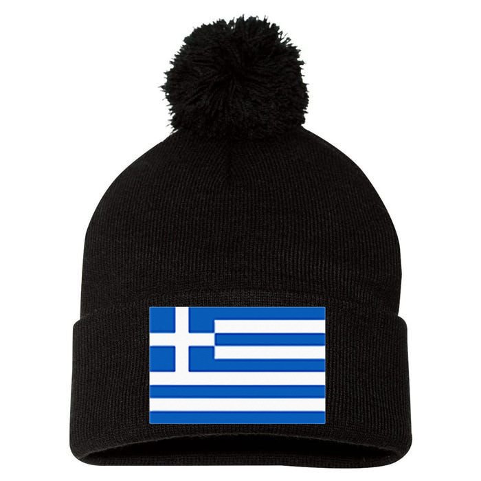 Greece Gift Women Men Kids Left Chest Greek Flag Souvenir Pom Pom 12in Knit Beanie