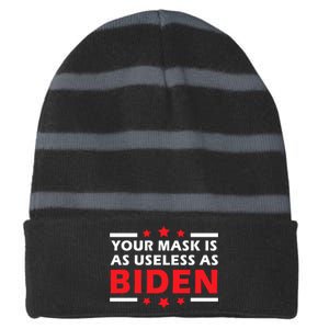 Great Gift Your Mask Is As Useless As Joe Biden Sucks Striped Beanie with Solid Band