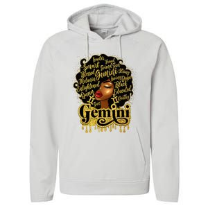 Gemini Girl Zodiac Sign Birthday Queen Afro Black Performance Fleece Hoodie