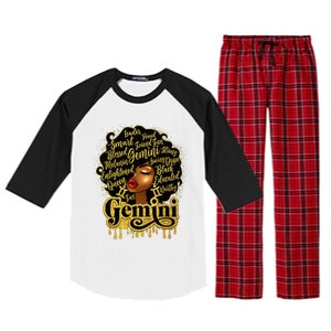 Gemini Girl Zodiac Sign Birthday Queen Afro Black Raglan Sleeve Pajama Set