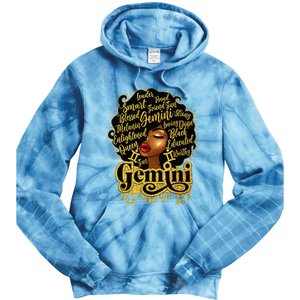 Gemini Girl Zodiac Sign Birthday Queen Afro Black Tie Dye Hoodie