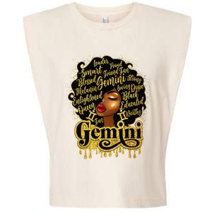 Gemini Girl Zodiac Sign Birthday Queen Afro Black Garment-Dyed Women's Muscle Tee