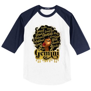 Gemini Girl Zodiac Sign Birthday Queen Afro Black Baseball Sleeve Shirt