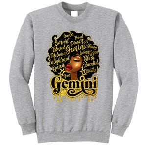 Gemini Girl Zodiac Sign Birthday Queen Afro Black Tall Sweatshirt