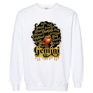 Gemini Girl Zodiac Sign Birthday Queen Afro Black Garment-Dyed Sweatshirt