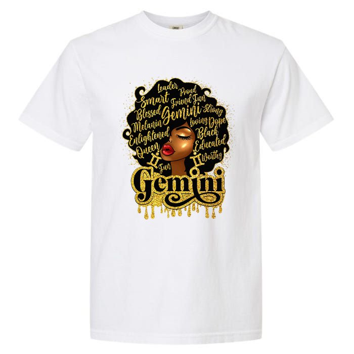 Gemini Girl Zodiac Sign Birthday Queen Afro Black Garment-Dyed Heavyweight T-Shirt