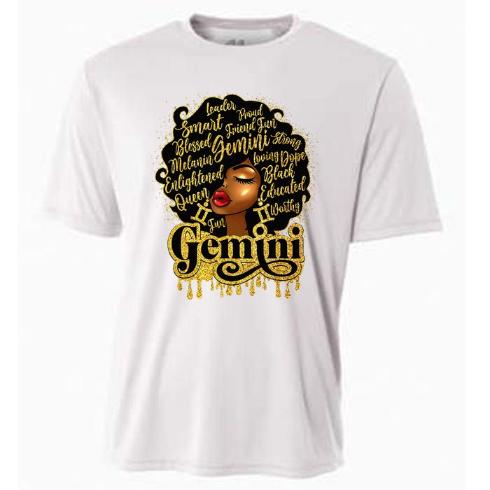 Gemini Girl Zodiac Sign Birthday Queen Afro Black Cooling Performance Crew T-Shirt