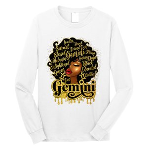 Gemini Girl Zodiac Sign Birthday Queen Afro Black Long Sleeve Shirt