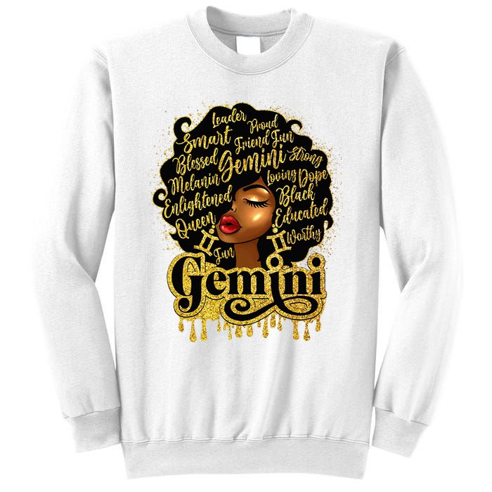 Gemini Girl Zodiac Sign Birthday Queen Afro Black Sweatshirt