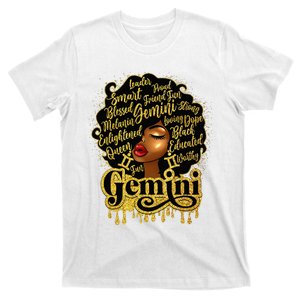 Gemini Girl Zodiac Sign Birthday Queen Afro Black T-Shirt