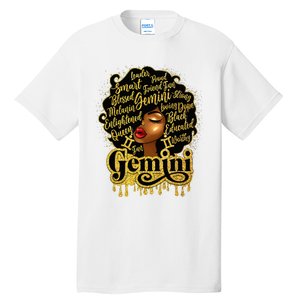 Gemini Girl Zodiac Sign Birthday Queen Afro Black Tall T-Shirt