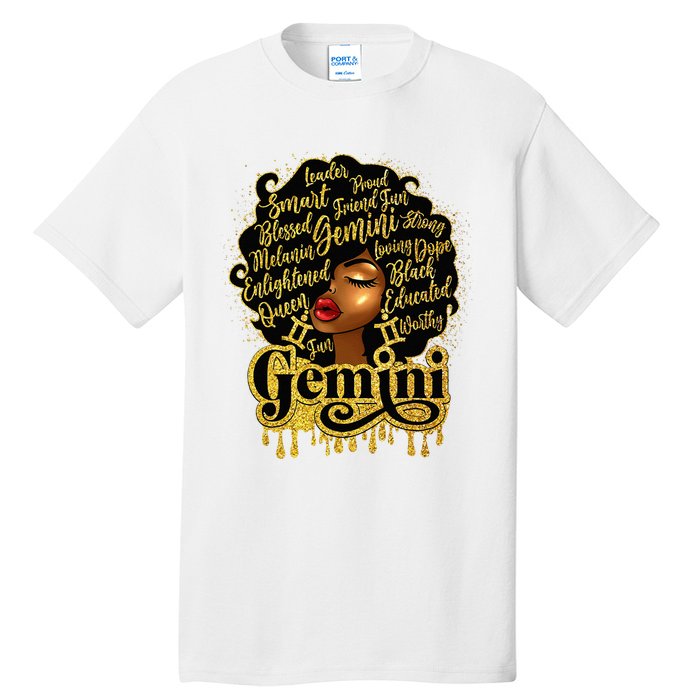 Gemini Girl Zodiac Sign Birthday Queen Afro Black Tall T-Shirt