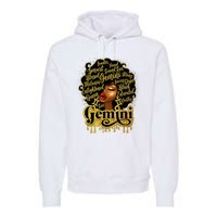 Gemini Girl Zodiac Sign Birthday Queen Afro Black Premium Hoodie