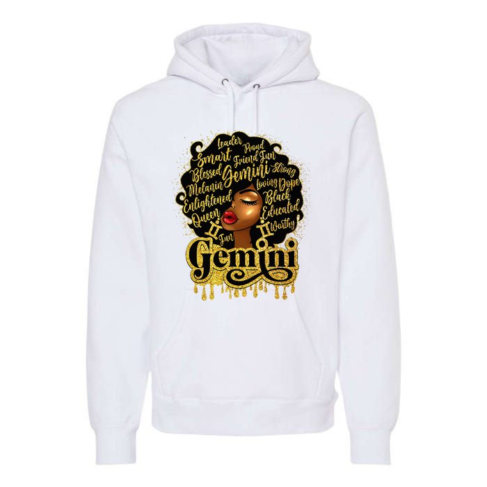 Gemini Girl Zodiac Sign Birthday Queen Afro Black Premium Hoodie