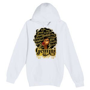 Gemini Girl Zodiac Sign Birthday Queen Afro Black Premium Pullover Hoodie