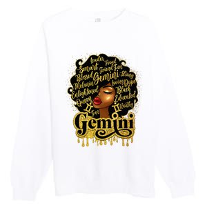 Gemini Girl Zodiac Sign Birthday Queen Afro Black Premium Crewneck Sweatshirt