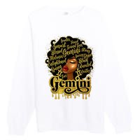 Gemini Girl Zodiac Sign Birthday Queen Afro Black Premium Crewneck Sweatshirt