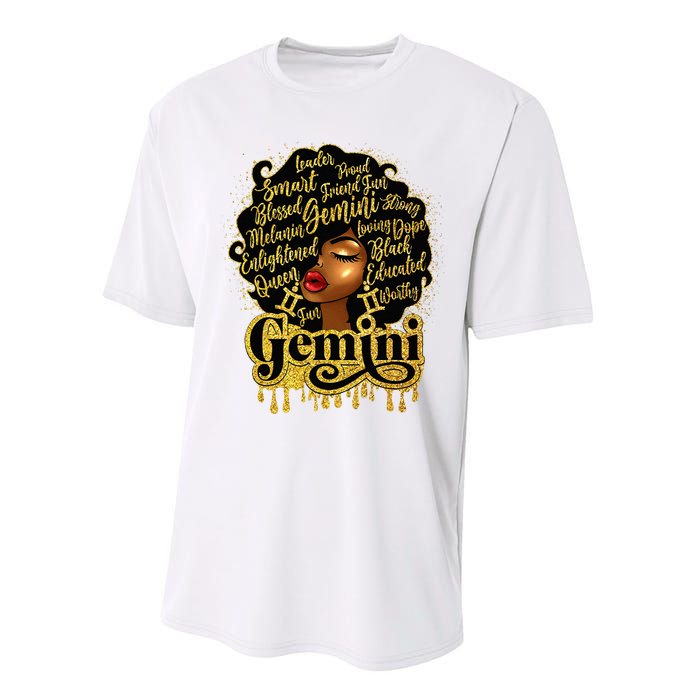 Gemini Girl Zodiac Sign Birthday Queen Afro Black Performance Sprint T-Shirt