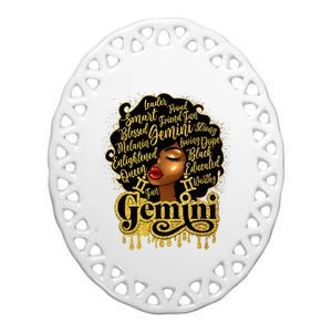 Gemini Girl Zodiac Sign Birthday Queen Afro Black Ceramic Oval Ornament