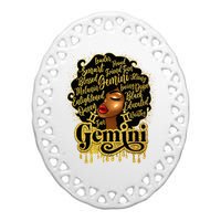 Gemini Girl Zodiac Sign Birthday Queen Afro Black Ceramic Oval Ornament